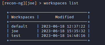 recon-ng workspaces