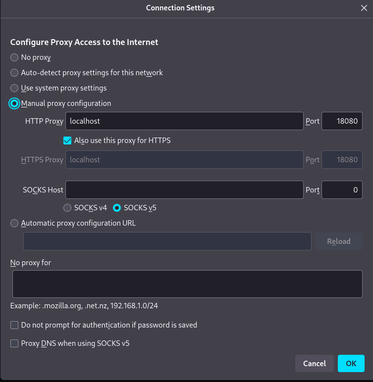 FireFox Settings ZAP proxy