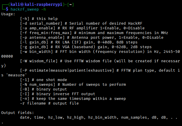 hackrf_sweep -h