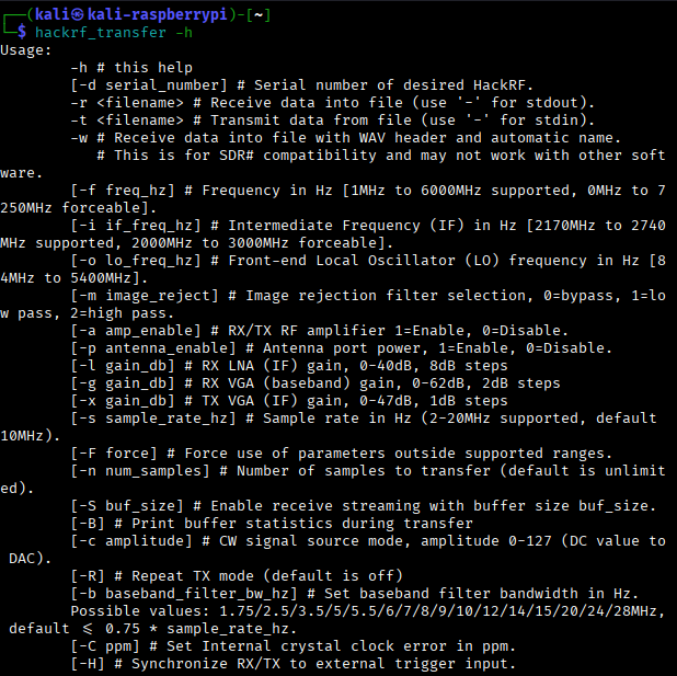 hackrf_transfer -h