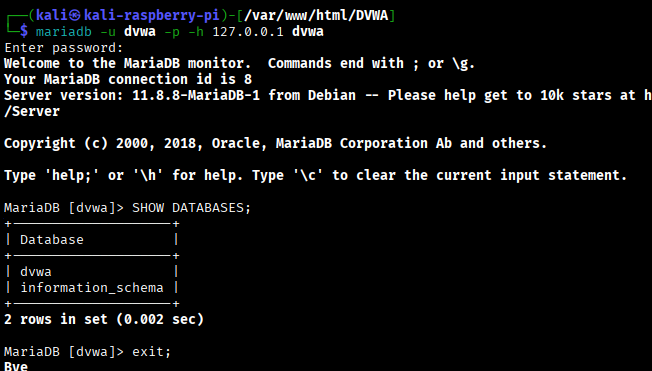 SHOW DATABASES
