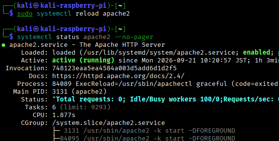 reload apache2