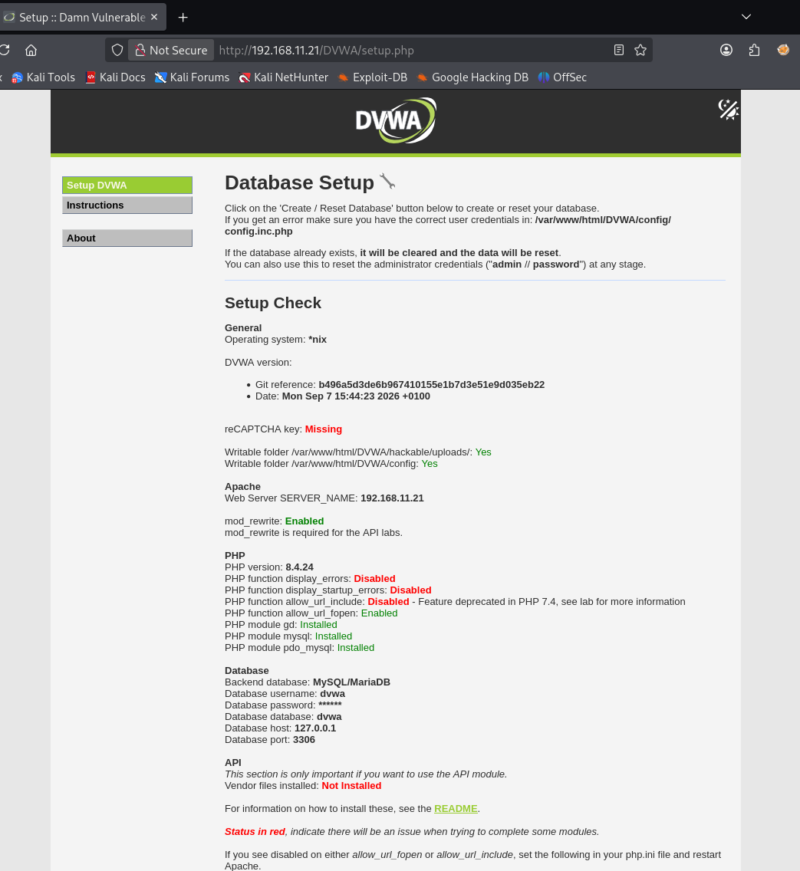database setup