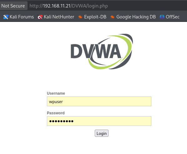 dvwa login